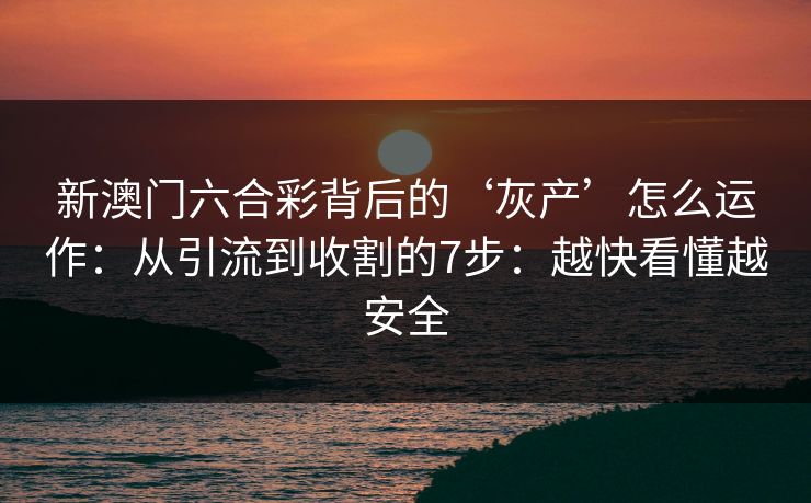新澳门六合彩背后的‘灰产’怎么运作：从引流到收割的7步：越快看懂越安全